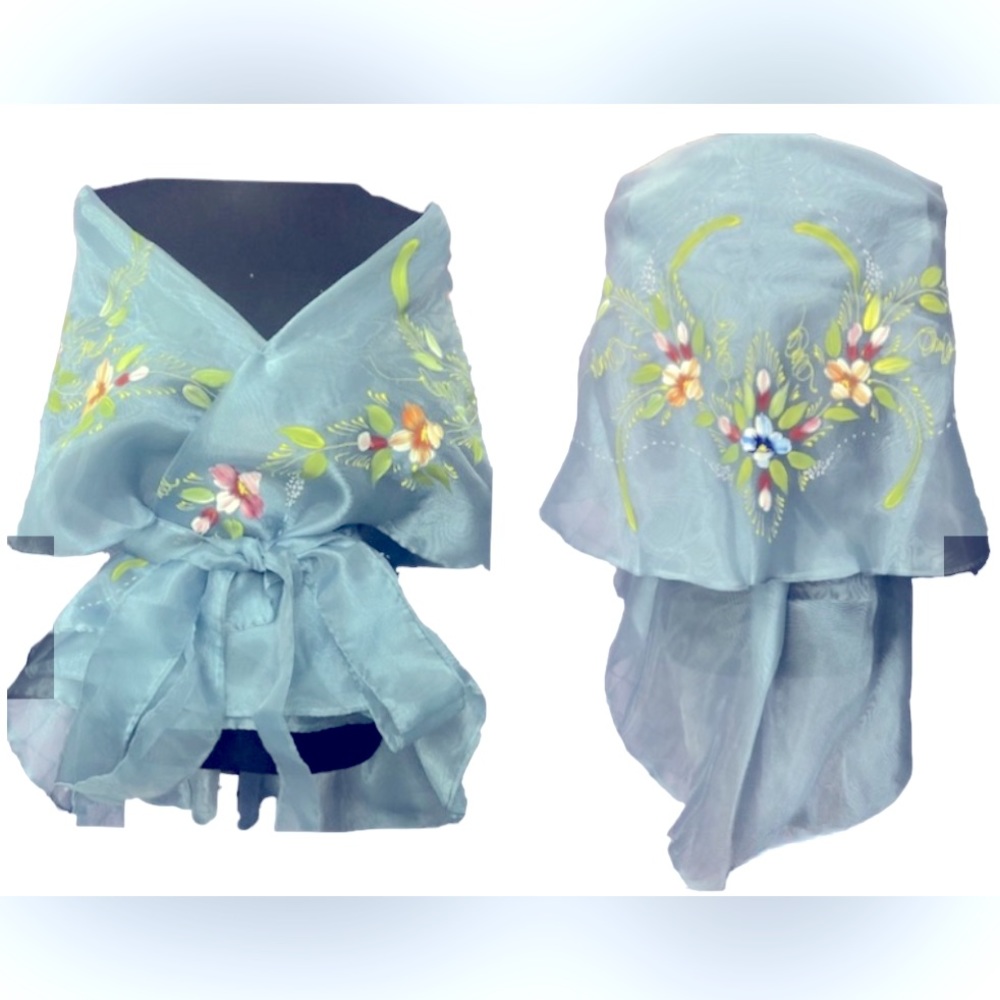 Filipiniana Wrap around, hand painted design. Color Dusk Blue. (Free Size)